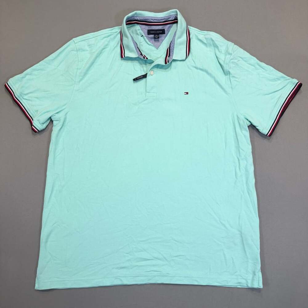 Tommy Hilfiger Polo Shirt Size XXL Mint Green Wicking Short Sleeve Tipped